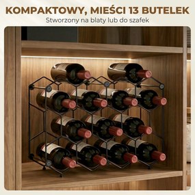 HOMCOM Stojak na wino na 13 butelek z designem plastra miodu, regulowanymi nóżkami, zabezpieczeniem przed przewróceniem, metalowy, 43 x 15,5 x 31 cm, czarny | Aosom PL