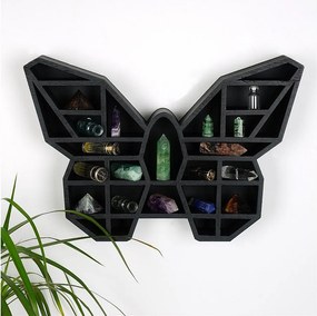 Półka ścienna – 27 cm x 40 cm x 6 cm – Czarna – Drewno lite