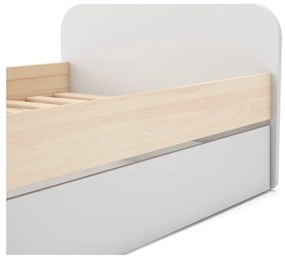 Białe łóżko dziecięce w dekorze sosny z wysuwanym łóżkiem i schowkiem 90x200 cm Esteban – Marckeric