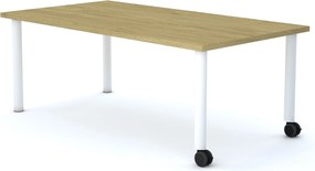 Stolik szkolny na kółkach Move prostokątny 140x75 cm, rozmiar 4-6, blat dębowy / nogi białe