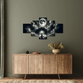 Obraz – Czarno-białe drzewo w pełni księżyca (125x70 cm)