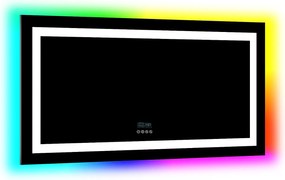 Lustro łazienkowe 151x78cm RGB i LED regulowane + przeciwmgielne + Bluetooth 5.2 + Zegar + 3 kolory 4 przyciski