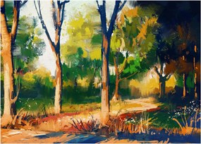 Obraz lasu w letnim słońcu, malarstwo (70x50 cm)