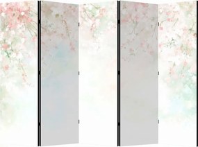 Parawan pokojowy 5-częściowy 225x172 Dwustronny dekoracyjny japandi romantyczny Biały Deszcz Kwitnącej Wiśni