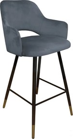 Hoker Milano krzesło barowe tkanina Welur podstawa metalowa elegancki klimat wnętrza : Kolor nogi - Czarno-złota stożek, Kolor tkaniny - VELVET - BL14, Typ siedziska - Siedzisko stałe