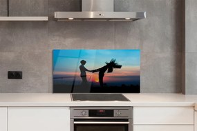 Panel szklany do Kuchni Sylwetki Ludzi o Zachodzie Słońca