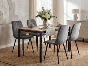 Szare krzesło do kuchni LAVA aksamitne z czarnymi nogami