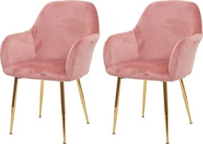 Krzesło do jadalni MCW-F18 (zestaw 2 sztuk),  aksamitny antyczny róż, złote nogi