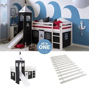 Łóżko piętrowe 207,5x228x219,5 cm Biało-czarne Wieża Listwy