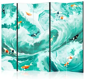 Parawan akustyczny Zwierzęta 225x172 cm 5-częściowy turkusowy ARTGEIST B