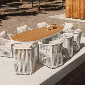 Zestaw Stołowy Owalny Taneli O Wymiarach 260x110 Cm Wykonany Z Aluminium I Drewna Tekowego Oraz 10 Krzeseł Ogrodowych Sophie Wyk Gardenia Biel - Sklum