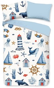 Niebieska/kremowa bawełniana pościel dziecięca do łóżeczka 100x135 cm Ahoy – Good Morning