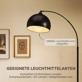 HOMCOM Lampa łukowa, lampa stojąca, regulowana wysokość, włącznik nożny, podstawa w wyglądzie marmuru, 170-180cm, czarna | Aosom PL