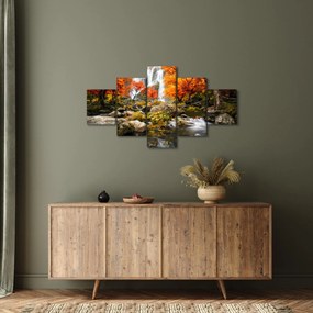 Obraz - Wodospady w pomarańczowym lesie (125x70 cm)