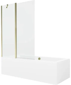 Mexen Cube wanna prostokątna 180 x 80 cm z obudową i parawanem 1-skrzydłowym 120 cm, transparent, złoty - 550518080X9412115000