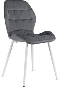 Krzesło Tapicerowane do Jadalni LUCKY Szare z Białymi Nogami Welurowe Nowoczesne