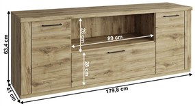 Stolik pod telewizor DORSI 2D1S/180, dąb Navarra