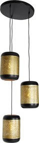 Wisząca lampa vintage czarna z mosiężnym kloszem okrągłym 3-światłowa - Kayleigh