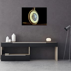Obraz na szkle - złoty zegarek kieszonkowy (70x50 cm)