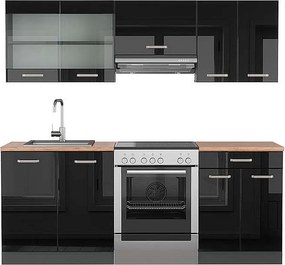 Aneks kuchenny czarny/antracyt o wysokim połysku 200x60x81.6 r-line