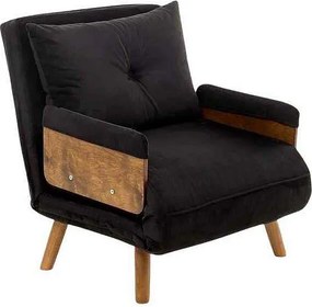 Fotel rozkładany 1-osobowy – 77 cm x 70 cm x 82 cm – Czarny – Metal i tkanina poliestrowa