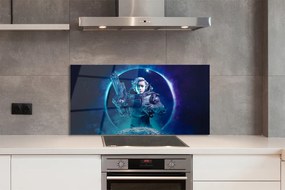 Szkło do Kuchni na Ścianę Kobieta na tle Księżyca w Kosmosie