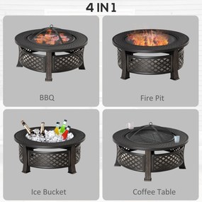 Outsunny Misa Paleniskowa Stalowa z Pogrzebaczem i Osłoną Iskier Idealna na Kemping i Grill Czarna 81x81x50cm | Aosom PL