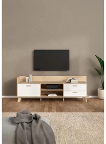 Biało-naturalna szafka pod TV w dekorze dębu 182x62x51 cm Ikast – Tvilum