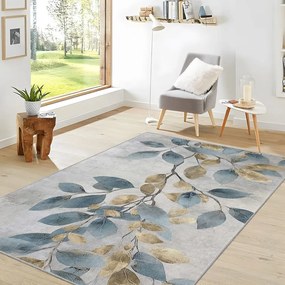 Chodnik w jasnoniebiesko-złotym kolorze odpowiedni do prania 80x200 cm Golden Leaves – Mila Home