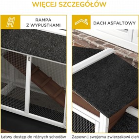 PawHut Domek dla małych zwierząt na kółkach, domek dla królików miniaturowych, wybieg, dach bitumiczny, domek dla małych zwierząt, wybieg dla królików miniaturowych, drewno, stal, brązowy | Aosom PL