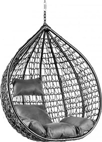 Czarne wiszące krzesło KOKON bez stojaka, szara poduszka