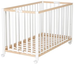 Biało-naturalne łóżeczko na kółkach 60x120 cm Fold up – Roba