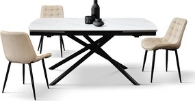 Biały stół ceramiczny, czarna metalowa podstawa, rozkładany 140x90-200x90 cm - BONIFACIO