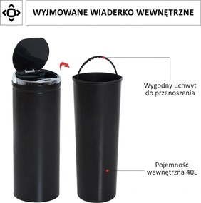 HOMCOM kosz na śmieci automatyczny z czujnikiem ruchu stal nierdzewna czarny nowoczesny design do kuchni | Aosom PL