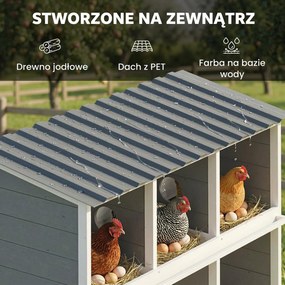 PawHut Gniazdo dla kur, podwyższone drewniane gniazdo z 6 przegródkami, 2 siedziska do kurnika 102 x 50 x 91 cm, szare | Aosom PL