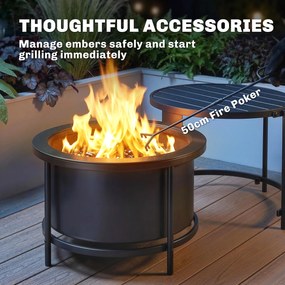 Outsunny Palenisko 66 x 63 x 41 cm Okrągłe miejsce na ognisko z rusztem, pogrzebaczem, pokrywą, stojakiem, czarne | Aosom PL