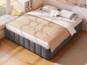 Łóżko z pikowanym materacem lnianym - 140x200 cm - bez wezgłowia - Szare