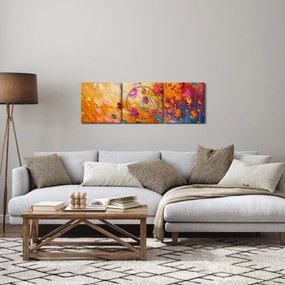 Obraz - Malowanie kolorowych kwiatów (z zegarem) (90x30 cm)