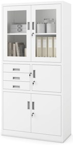 Biurowa szafa metalowa z sejfem na akta i dokumenty FILIP, 900 x 1850 x 400 mm, biała