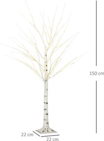 HOMCOM Sztuczna Brzoza z LEDami, Elastyczne Gałęzie, Plastik i Metal, 150 cm, Biały