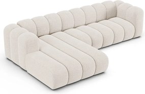 Kremowy narożnik z tkaniny szenilowej (lewostronny/z szezlongiem) Lupine – Micadoni