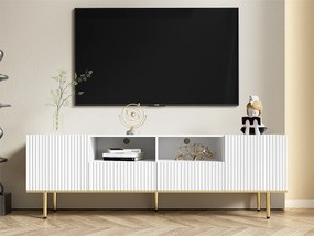 Nowoczesny mebel TV - z 2 drzwiami i 2 szufladami - metalowe nogi - Biały