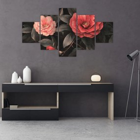 Obraz - Czerwone kwiaty na ciemnym tle (125x70 cm)