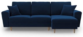 Niebieski aksamitny rozkładany/ze schowkiem narożnik Kyoto – Cosmopolitan Design