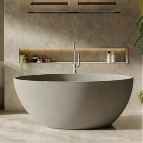 Wanna wolnostojąca owalna szara matowa z konglomeratu 160 x 85 cm KALMI GREY MATT z przelewem typu SLIM cienki rant