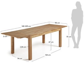 Rozkładany stół do jadalni z drewna dębowego Kave Home, 140 x 90 cm
