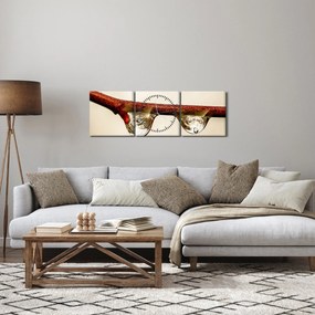 Obraz kropli na gałęzi (z zegarem) (90x30 cm)