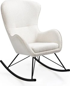 Biały fotel bujany z tkaniny boucle B9-R75
