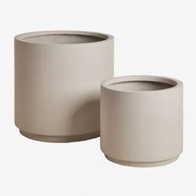 Zestaw 2 Doniczek Zewnętrznych Ø25 Cm / Ø35 Cm Z Polipietry Saturno Sand Grey - Sklum