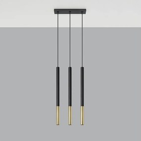 Lampy wiszące nowoczesny Flar, stal - 3 źródło światła 4000K - L.30 x H.90 cm - czarny/złoty